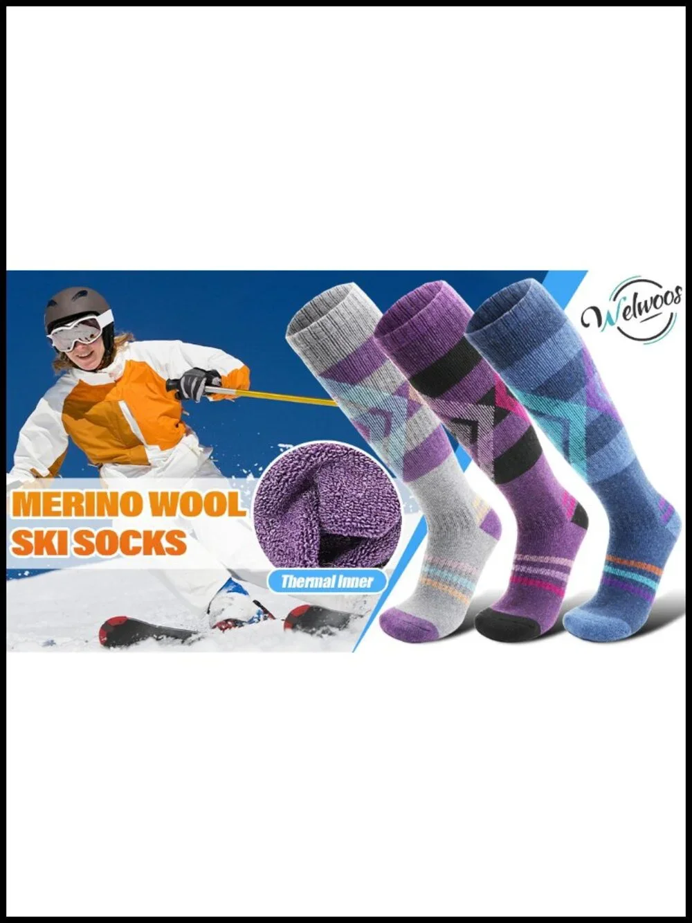 3 Pairs Merino Wool Thermal Ski Socks Knee High Winter Warm Compression Unisex